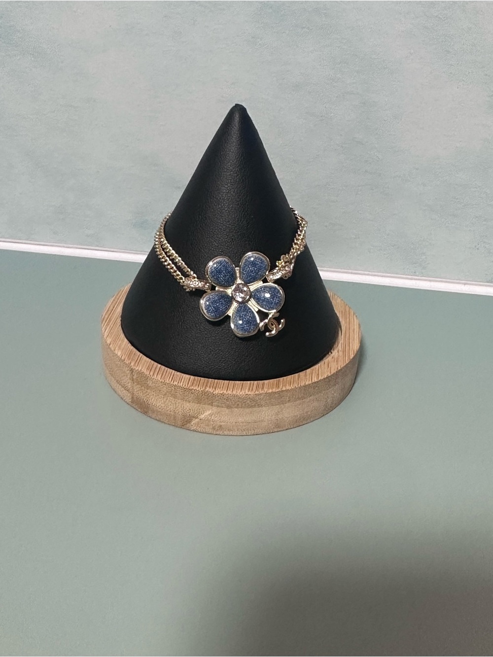 Gold Chain Bracelet with Blue Flower Charm - Designer Style
